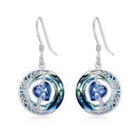 wholesale TOUPOP Birthstone Earrings For Women 925 Sterling Silver Moon And Star Dangle Earrings With Blue Crystal Birthdayjewelry Christmas Gifts For Women -color_name:09-September-Sapphire
