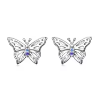 TOUPOP Sterling Silver Crystal Dolphin Butterfly Sea Turtle Frog Axolotl Stud Earrings-style_name:Butterfly Earrings