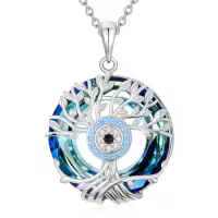 TOUPOP Sterling Silver Turquoise Evil Eye Tree Of Life Pendant Necklace-style_name:Tree of Life