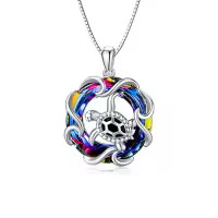 TOUPOP Sterling Silver Crystal Sea Turtle Necklace Ocean Jewelry Gift-style_name:3-Sea Turtle-Volcanic Crystal