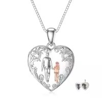 TOUPOP Sterling Silver Photo Locket Necklace, Christmas Gifts For Women-style_name:Father and Daughter