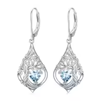 TOUPOP Sterling Silver Birthstone Tree Of Life Earrings-style_name:3-Mar-Aquamarine