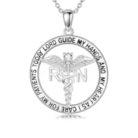 TOUPOP Sterling Silver Caduceus Angel Wing RN Necklace Jewelry Gift-style_name:RN Necklace
