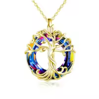 TOUPOP Sterling Silver Austrian Crystal Tree Of Life Necklace For Women-color_name:03-Gold-Volcano Crystal