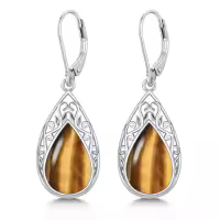 TOUPOP Sterling Silver Gemstone Teardrop Dangle Earrings Fine Jewelry Gifts-color_name:Tiger Eye Stone