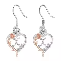 TOUPOP 925 Sterling Silver Rose Heart Butterfly Earrings Jewelry Gifts-style_name:Initial X