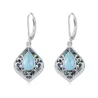 TOUPOP Sterling Silver Abalone Shell Filigree Teardrop Dangle Earrings-color_name:Larimar