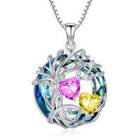 wholesale TOUPOP S925 Sterling Silver Family Celtic Tree Of Life Pendant Necklaces With 2 Heart Birthstone With Blue Austrian Crystal Jewelry Birthday Anniversary Christmas Gifts For Her Wife Girlfriend Mom (18k Real White Gold Filled) -color_name:10-11-Oct-Nov Birthstone