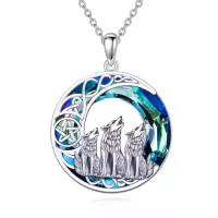 TOUPOP Sterling Silver Crystal Wolf Necklace Jewelry For Women Gifts-style_name:Three wolves