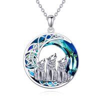 wholesale TOUPOP Wolf Necklace Sterling Silver Crystal Wolf Jewelry For Women Birthday Christmas Gifts -style_name:Three wolves