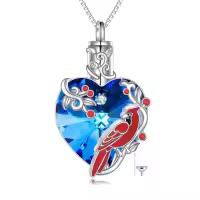 TOUPOP Sterling Silver Crystal Memorial Keepsake Hummingbird/Dragonfly/Butterfly/Cardinal Cremation Jewelry-style_name:Cardinal