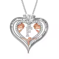 TOUPOP Sterling Silver & Rose A-Z Initial Pendant Necklace-style_name:Letter F