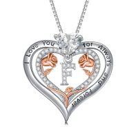 wholesale TOUPOP Christmas Gifts For Women,s925 Sterling Silver Heart Rose A To Z Initial Letter Pendant Necklace With Forever Love Heart Jewelry Valentien Mothers Day Birthday Gifts For Her Wife Mom Sister Girlfriend -style_name:Letter F