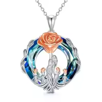 TOUPOP Sterling Silver Crystal Mother Daughter Son Necklace Birthday Gifts-style_name:Rose Flower-Mother 4 Children-Blue