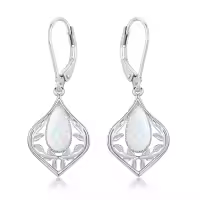TOUPOP Sterling Silver Gemstone Filigree Teardrop Leverback Earrings-color_name:C-Opal