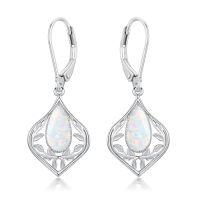 wholesale Filigree Teardrop Earrings 925 Sterling Silver Gemstone Leverback Earrings Jewelry Birthday Christmas Gifts For Women -color_name:C-Opal