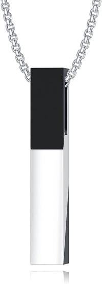 wholesale 925 Sterling Silver Black White Square Rectangle Charm Chain Pendant Necklaces s for Men Women-BAR 2