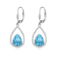 wholesale TOUPOP Lotus/wolf/sea Turtle Dangle Earrings For Women Sterling Silver Leverback Earrings Gifts For Women Birthday -style_name:5-Turquoise