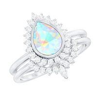 wholesale TOUPOP Personalized Moissanite Opal Wedding Ring Set For Women 925 Sterling Silver Moissanite Bridal Ring Set Engagement Ring Set Anniversary Opal Promise Rings For Her -style_name:F Opal Moissanite Ring