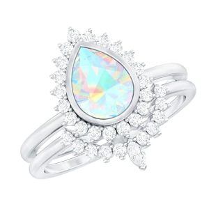 F Opal Moissanite Ring