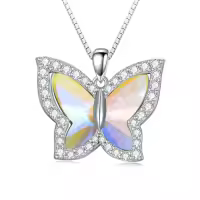 TOUPOP Sterling Silver Birthstone Butterfly Pendant Necklace-color_name:White