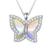 wholesale TOUPOP S925 Sterling Silver Butterfly Pendant Necklace For Women Birthstone Necklace Jewelry Gifts For Mother's Day Birthday Christmas -color_name:White