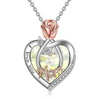 wholesale TOUPOP Christmas Gifts For Mom Grandma Nana 925 Sterling Silver I Love You Necklace Rose Flower Love Heart With Crystal Jewelry For Women -color_name:04 Apr-Mom Necklace with Heart Crystal