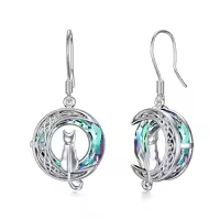 TOUPOP Sterling Silver Crystal Cat On Moon Dangle Drop Earrings-color_name:1 Cat(Silver)-Purple Crystal-01-A