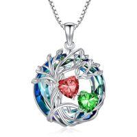 wholesale TOUPOP S925 Sterling Silver Family Celtic Tree Of Life Pendant Necklaces With 2 Heart Birthstone With Blue Austrian Crystal Jewelry Birthday Anniversary Christmas Gifts For Her Wife Girlfriend Mom (18k Real White Gold Filled) -color_name:01-05-Jan-May Birthstone