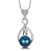TOUPOP Sterling Silver Black Freshwater Pearl Infinity Letter Pendant Necklace-style_name:Letter N