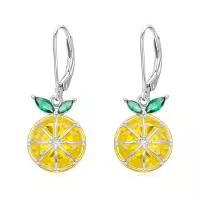 TOUPOP Sterling Silver Fruit Earrings Cherry Strawberry Lemon Pineapple Banana Jewelry Christmas Gifts-style_name:Orange