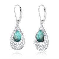 wholesale Filigree Earrings For Women 925 Sterling Silver Teardrop Gemstone Dangle Earrings Fine Jewelry Christmas Gifts For Women -style_name:Labradorite