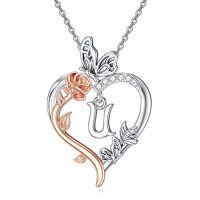 wholesale TOUPOP Rose Heart Necklaces Gifts For Women 925 Sterling Silver Butterfly Heart Initial Necklace Anniversary Birthday Christmas Jewelry Gifts For Mom Her Wife Girlfriend Daughter -style_name:U Initial