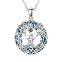 TOUPOP Sterling Silver Blue Crystal Celtic Tree Of Life Necklace Pendant-style_name:Yin Yang