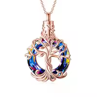 TOUPOP Sterling Silver Crystal Tree Of Life Urn Necklace For Ashes Memorial Keepsake-color_name:A-Volcano Crystal-Rose Gold
