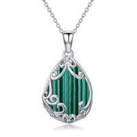 wholesale Teardrop Necklace 925 Sterling Silver Filigree Gemstone Pendant Necklace Fine Jewelry Birthday Christmas Gifts For Women Her Mom -color_name:Malachite