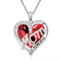 TOUPOP Sterling Silver Crystal Heart Necklace I Love You Mom Jewelry Gifts-color_name:07-July