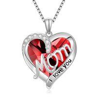 wholesale TOUPOP Gifts For Mom Sterling Silver Heart Crystal Necklace I Love You Mom Jewelry Anniversary Birthday Christmas Gifts For Women Mother Mama Grandma -color_name:01-January-Red
