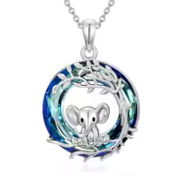 TOUPOP Sterling Silver Crystal Tree Of Life Hummingbird Dragonfly Necklace-style_name:Elephant