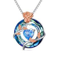 wholesale TOUPOP Birthstone Necklace For Women 925 Sterling Silver Rose Flower Pendant Blue Circle Crystal Jewelry Birthday Gifts -color_name:03-March-Aquamarine