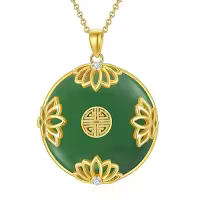 TOUPOP 14K Gold Plated Sterling Silver Jade Lotus Necklace For Women-style_name:2-Louts-Green Jade