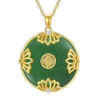 wholesale Jade Lotus Necklace For Women 14k Gold Plated Sterling Silver Good Fortune Jade Jewelry Birthday Christmas Gifts For Women Mom Wife -style_name:2-Louts-Green Jade