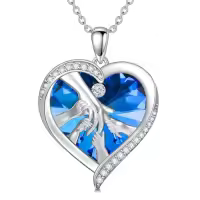 TOUPOP Sterling Silver Blue Crystal Mother And Children Hands Heart Necklace-style_name:4 child