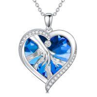 wholesale TOUPOP Gifts For Mom 925 Sterling Silver Mother And Daughters/sons Hands Necklace Blue Heart Crystal Jewelry Mothers Day Birthday Gifts For Women -style_name:4 child