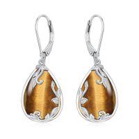 wholesale Filigree Gemstone Earrings 925 Sterling Silver Teardrop Dangle Drop Earrings Fine Jewelry Birthday Christmas Gifts For Women -color_name:Tiger Eye Stone