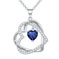 wholesale TOUPOP Heart Birthstone Pendant Necklace 925 Sterling Silver Double Heart Love Jewelry Birthday Christmas Gifts For Women Her Wife Girlfriend Mom -color_name:09-September-Sapphire