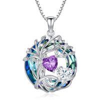 wholesale TOUPOP S925 Sterling Silver Family Celtic Tree Of Life Pendant Necklaces With 2 Heart Birthstone With Blue Austrian Crystal Jewelry Birthday Anniversary Christmas Gifts For Her Wife Girlfriend Mom (18k Real White Gold Filled) -color_name:02-04-Feb-Apr Birthstone