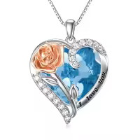 TOUPOP Sterling Silver Crystal Rose Flower Heart Pendant Necklace-color_name:03-March