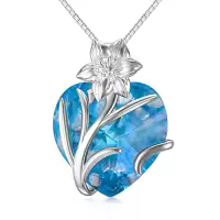 TOUPOP Sterling Silver Crystal Birth Flower Pendant Necklace-style_name:3-March-Daffodils-Heart Crystal