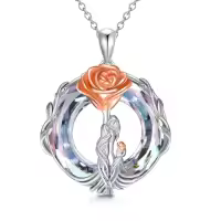 TOUPOP Sterling Silver Crystal Mother Daughter Son Necklace Birthday Gifts-style_name:Rose Flower-Mother 1 Children-Purple